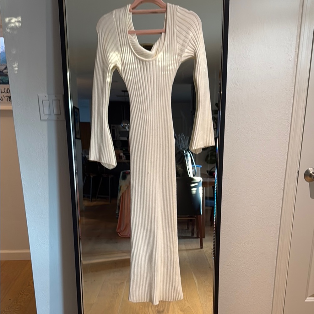 12th Tribe White Long Sleeve Ribbed Dress